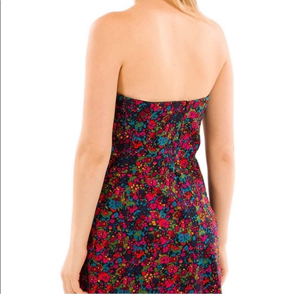 Nanette Lepore Mini Dress Strapless Retro Honeysuckle Floral Denim Size 4 - Picture 9 of 10